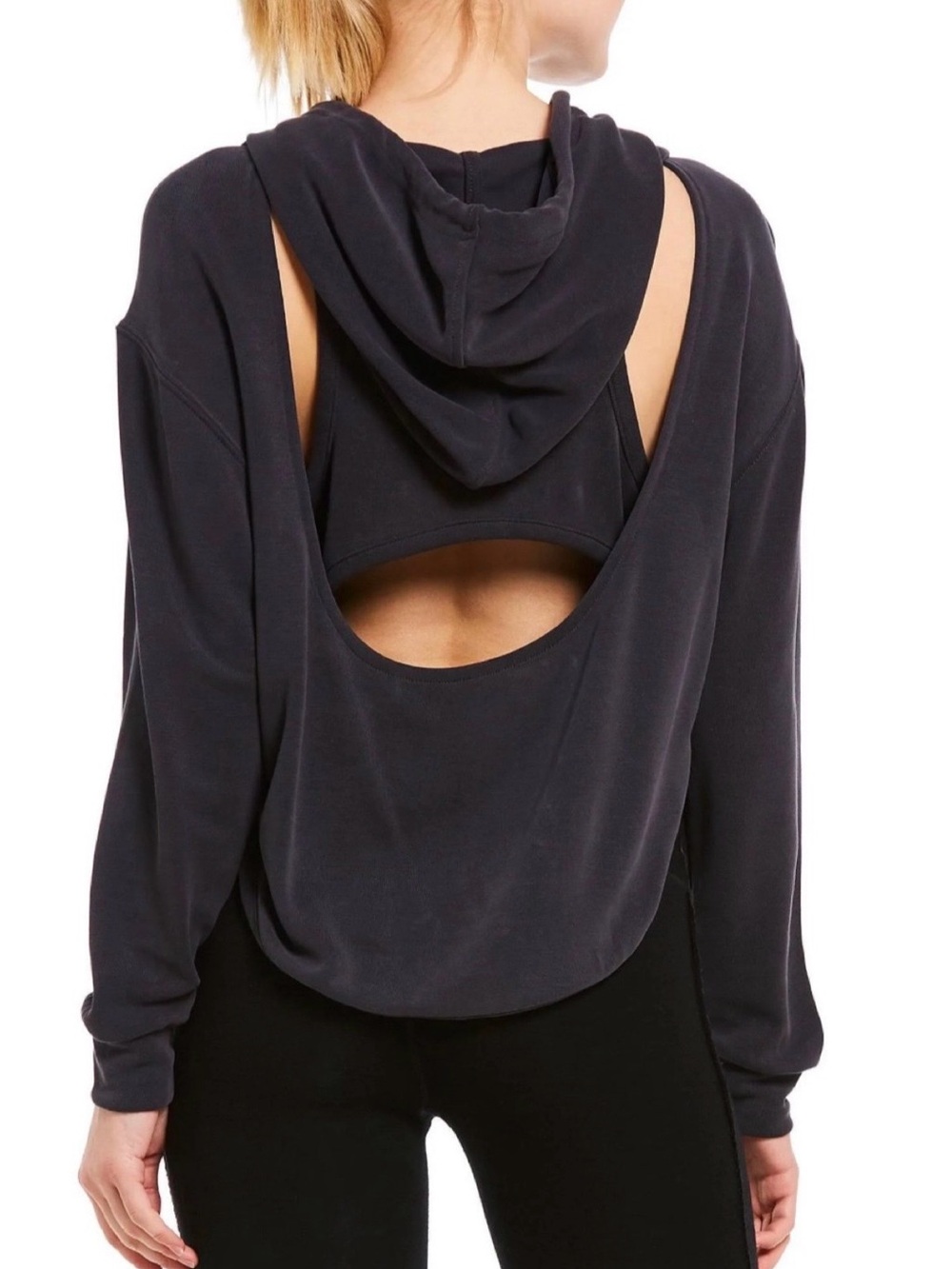 Free People FP Movement Back Into It Cutout Hoodie Large Gray Workout Loungewear